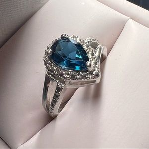 Stunning London Blue Sapphire and Diamond Ring 925 Sterling